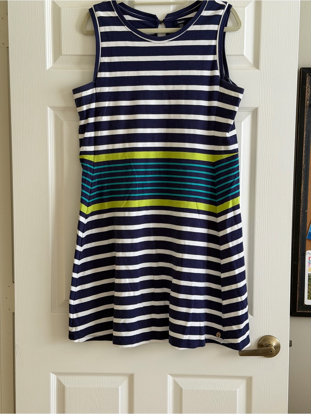 Striped Navy, White & Lime Sleeveless Dress